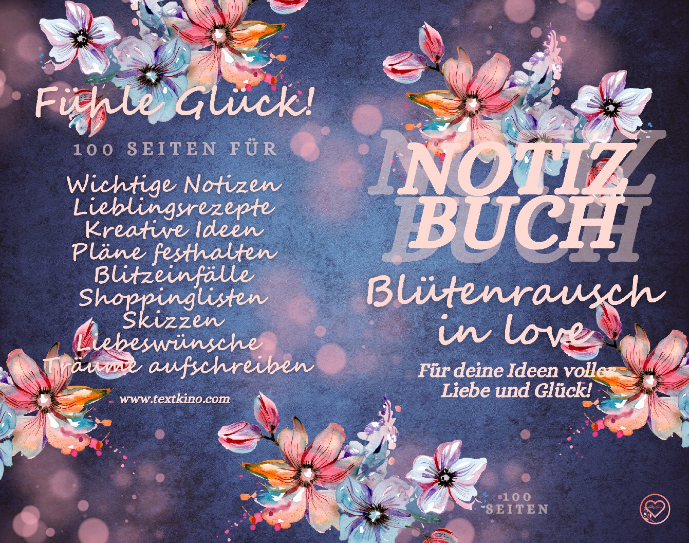 NOTIZBUCH »Blütenrausch in love«: ♥Notizbücher von TEXTKINO♥ by Enna Steahle – Ein eleganter Alltagsbegleiter für all deine Gedanken, Ideen und Notizen!